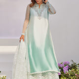 Farah Talib Aziz | Zaza Luxe Pret 24 | SOLENE AQUA OMBRE EMBELLISHED COLUMN SHIRT WITH EMBROIDERED KALIDAAR SLIP