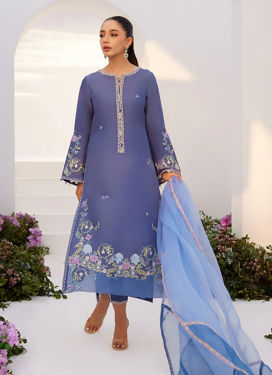 Farah Talib Aziz | Zaza Luxe Pret 24 | ALO BLUE EMBROIDERED SHIRT AND DUPATTA - Rang-e-Khaas