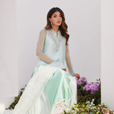 Farah Talib Aziz | Zaza Luxe Pret 24 | SOLENE AQUA OMBRE EMBELLISHED COLUMN SHIRT WITH EMBROIDERED KALIDAAR SLIP