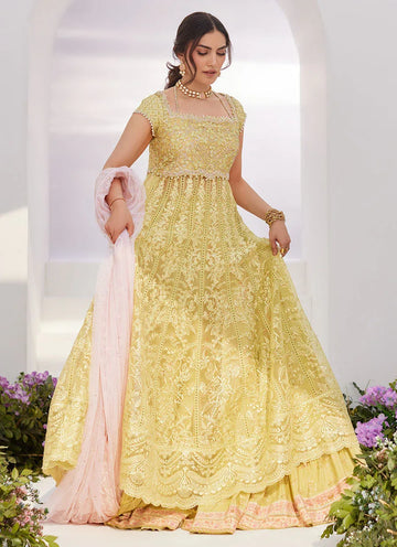 Farah Talib Aziz | Zaza Luxe Pret 24 | REINE KIWI EMBROIDERED EMBELLISHED KALIDAAR - Rang-e-Khaas