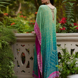Farah Talib Aziz | Mayna Festive Prints 24 | Persia Teal Ombre Kaftan