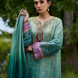 Farah Talib Aziz | Mayna Festive Prints 24 | Leisha Teal Ombre Shirt And Dupatta