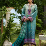 Farah Talib Aziz | Mayna Festive Prints 24 | Leisha Teal Ombre Shirt And Dupatta