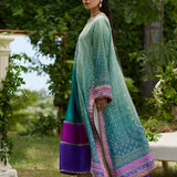 Farah Talib Aziz | Mayna Festive Prints 24 | Leisha Teal Ombre Shirt And Dupatta