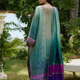 Farah Talib Aziz | Mayna Festive Prints 24 | Leisha Teal Ombre Shirt And Dupatta