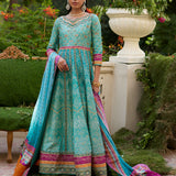 Farah Talib Aziz | Mayna Festive Prints 24 | Zaiba Turquoise Kalidaar