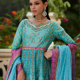 Farah Talib Aziz | Mayna Festive Prints 24 | Zaiba Turquoise Kalidaar