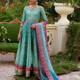 Farah Talib Aziz | Mayna Festive Prints 24 | Zaiba Turquoise Kalidaar