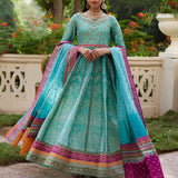 Farah Talib Aziz | Mayna Festive Prints 24 | Zaiba Turquoise Kalidaar