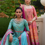 Farah Talib Aziz | Mayna Festive Prints 24 | Zaiba Turquoise Kalidaar
