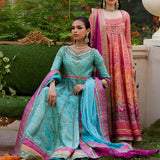 Farah Talib Aziz | Mayna Festive Prints 24 | Zaiba Turquoise Kalidaar