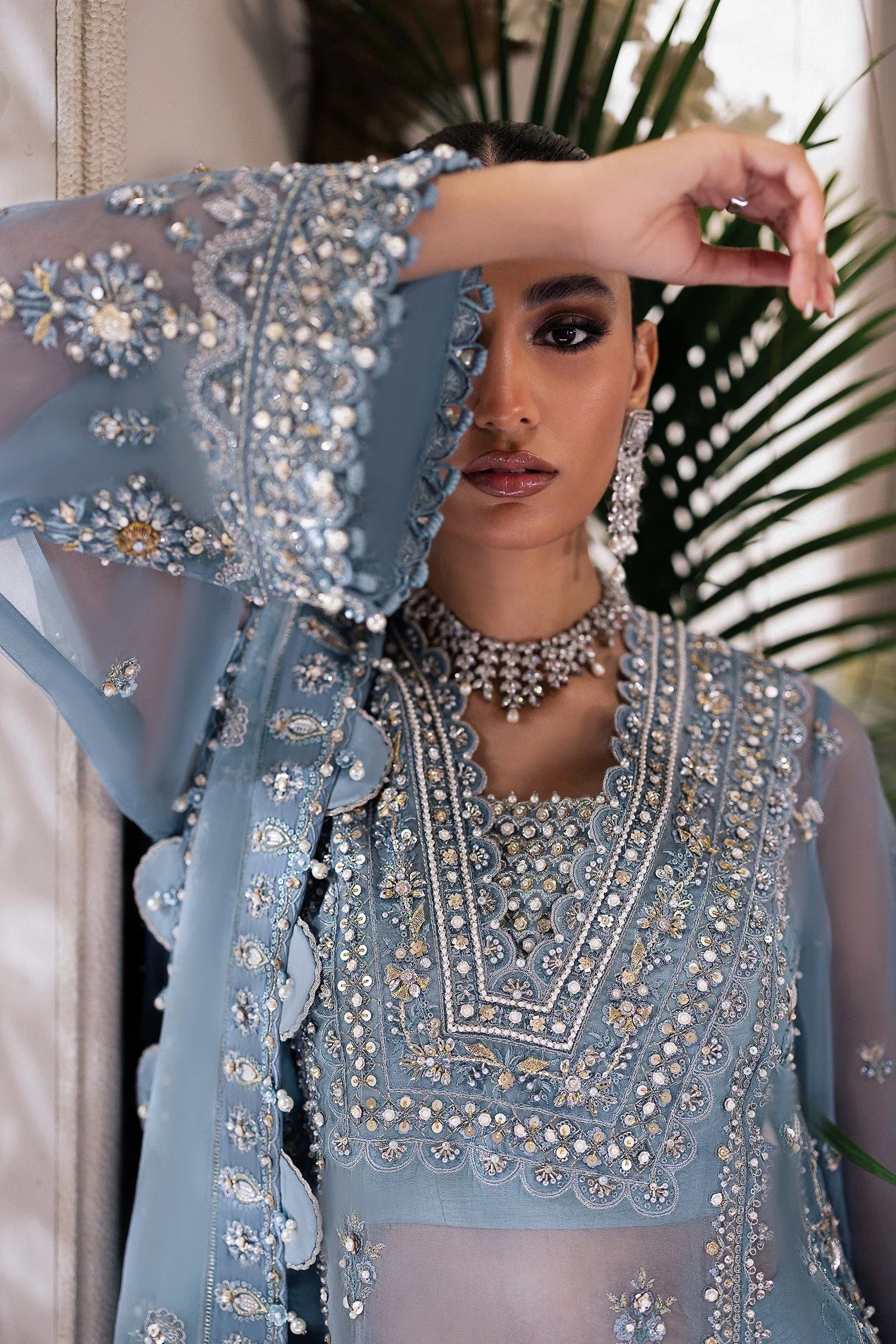 Gossamer by Zaha Embroidered Organza 3Pc Suit ZC24-07 Azura - Rang-e-Khaas