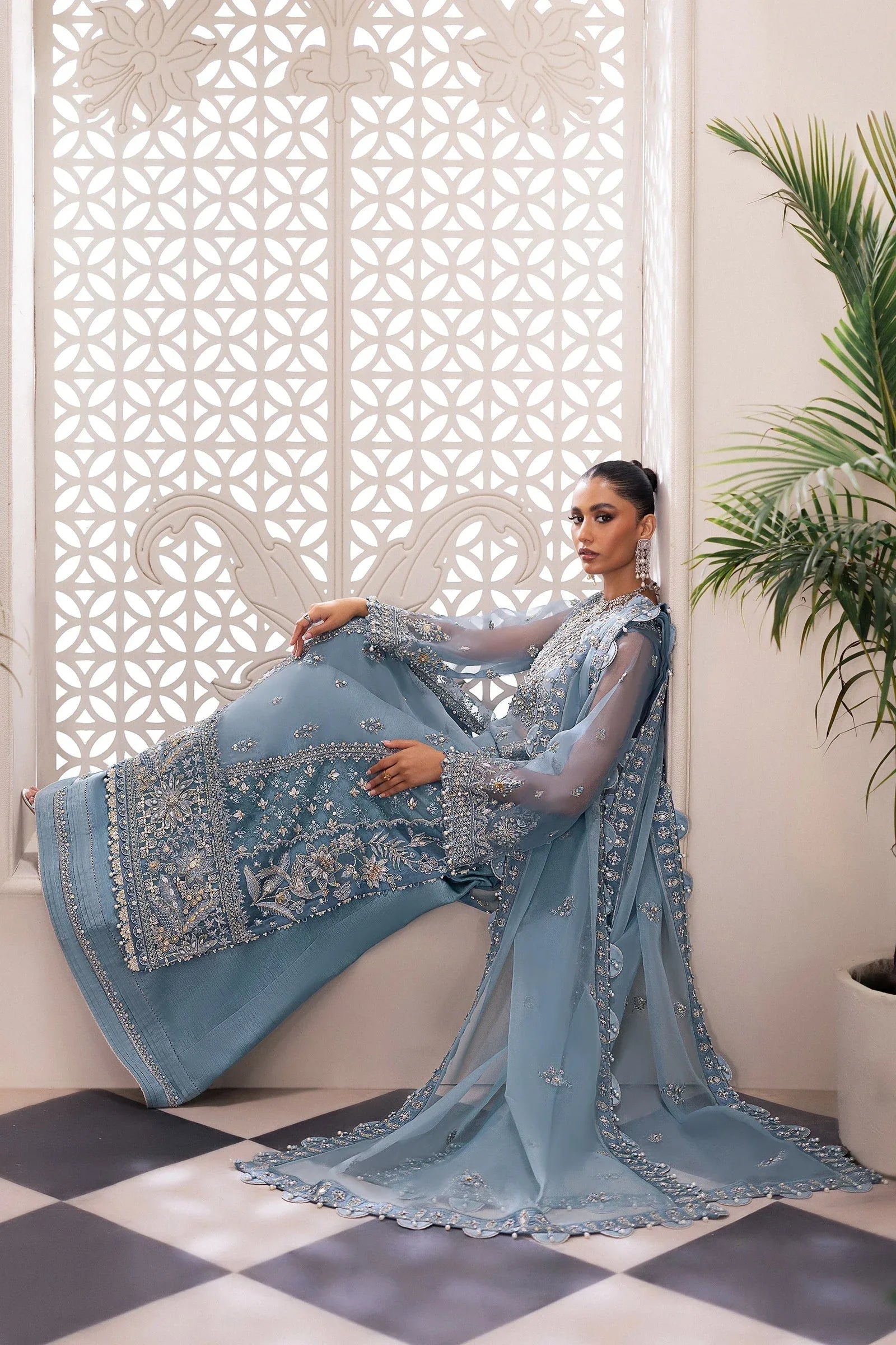Gossamer by Zaha Embroidered Organza 3Pc Suit ZC24-07 Azura - Rang-e-Khaas