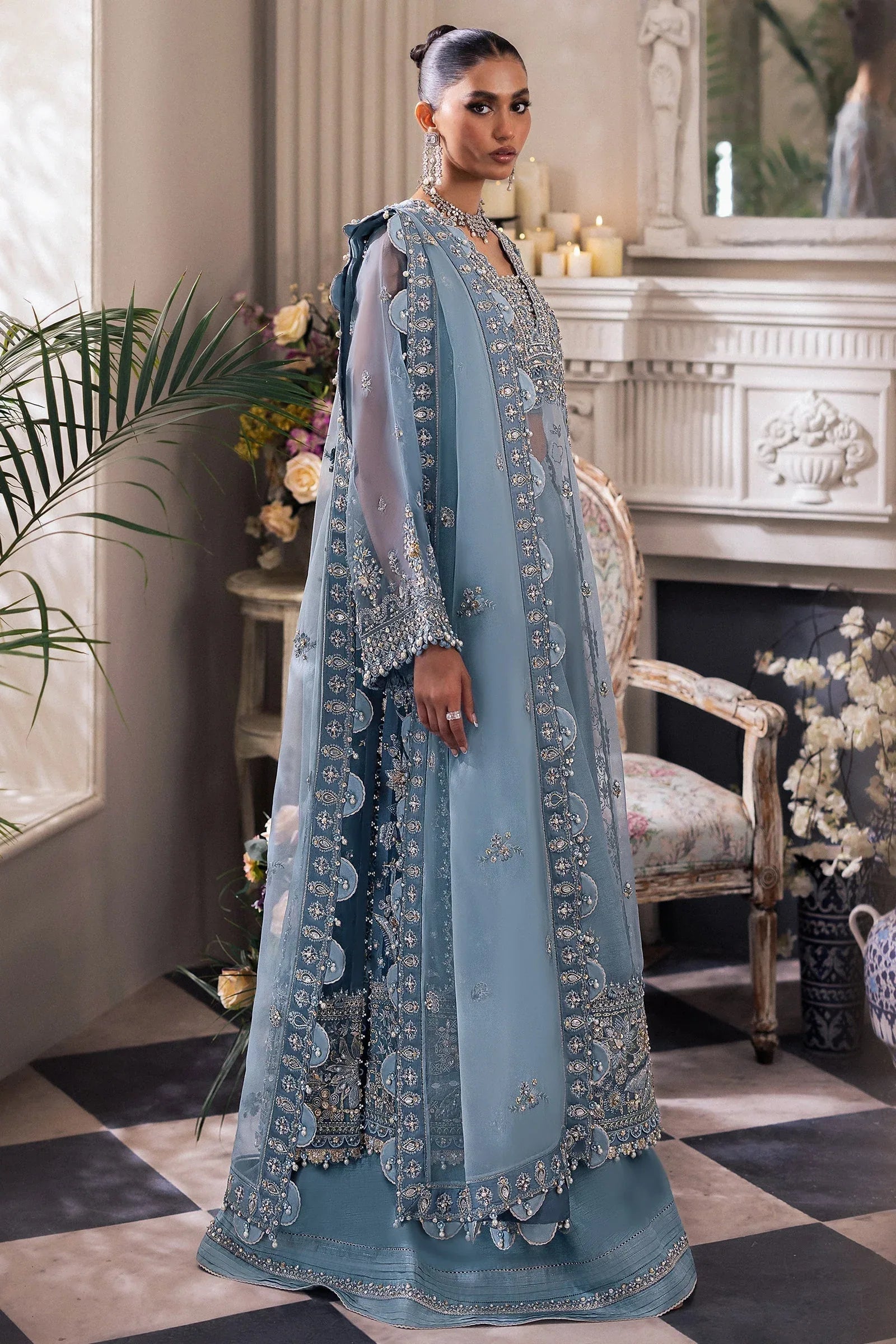 Gossamer by Zaha Embroidered Organza 3Pc Suit ZC24-07 Azura - Rang-e-Khaas