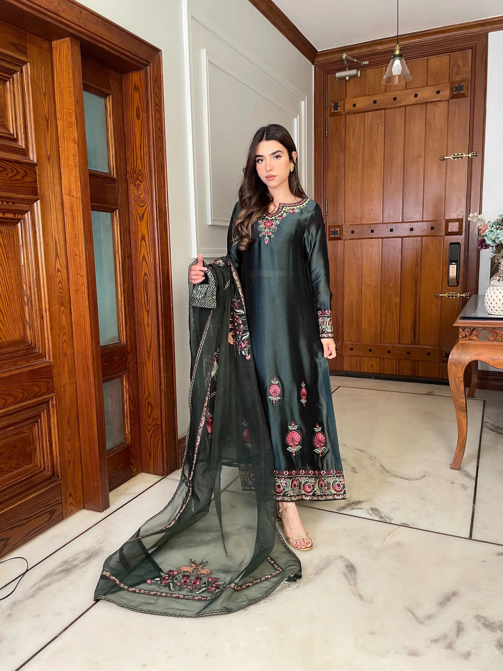 Muntaha | Zara Semi Formals | Raqs - Bottle Green - Rang-e-Khaas