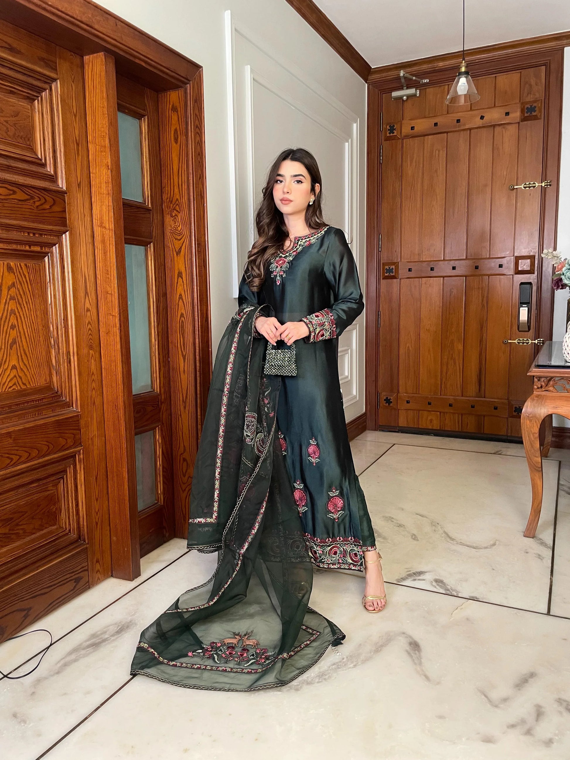 Muntaha | Zara Semi Formals | Raqs - Bottle Green - Rang-e-Khaas