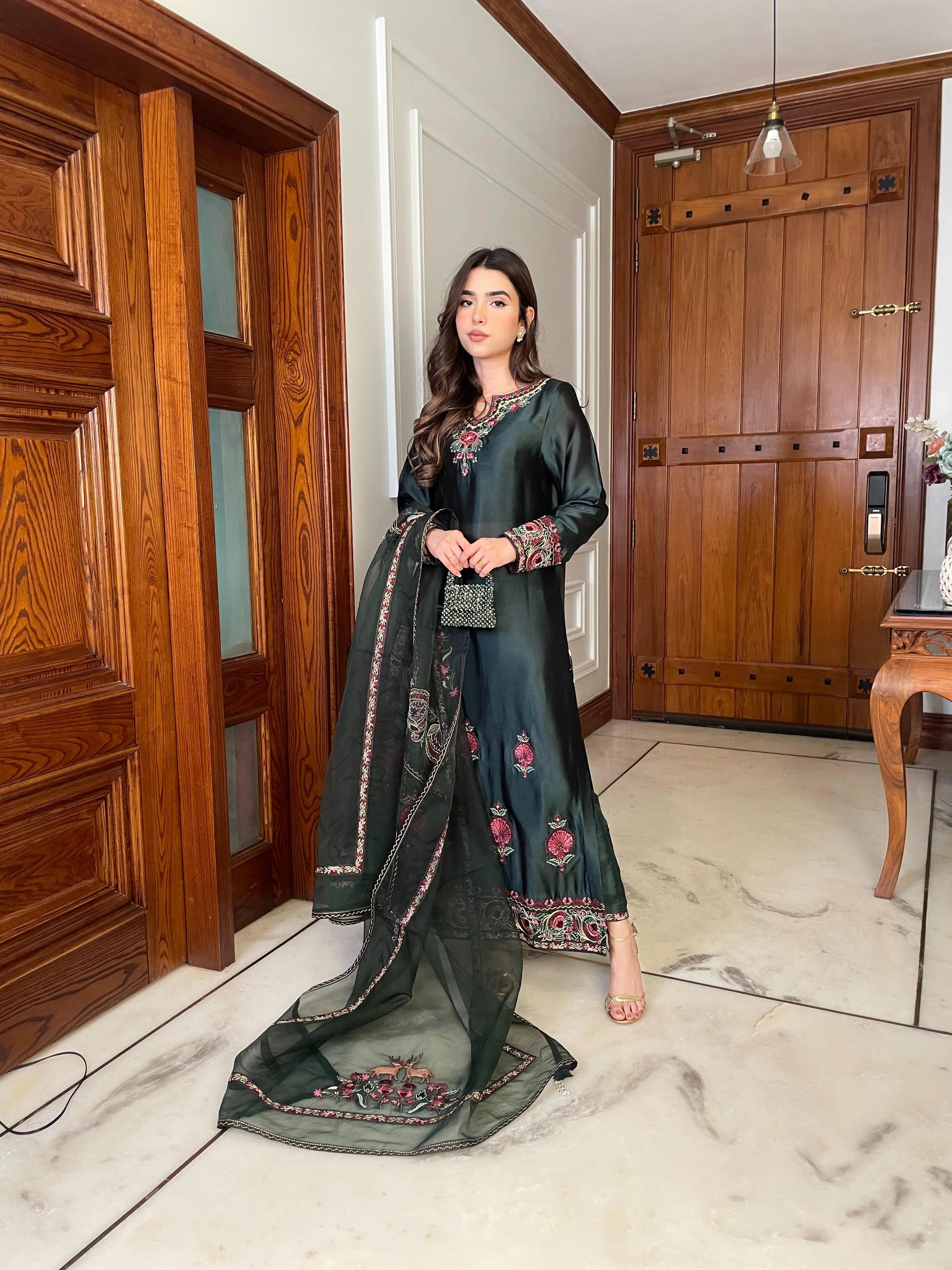 Muntaha | Zara Semi Formals | Raqs - Bottle Green - Rang-e-Khaas