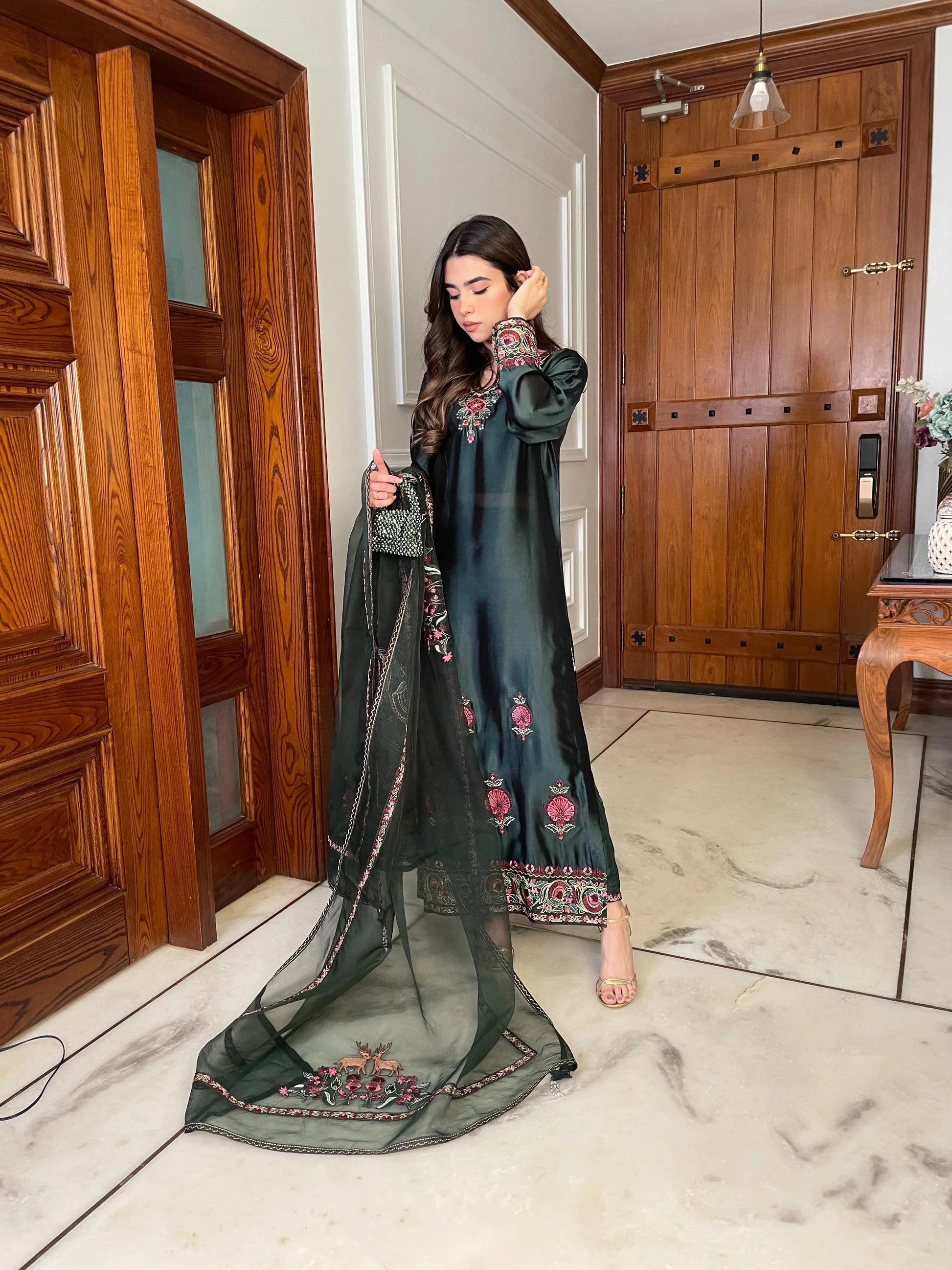 Muntaha | Zara Semi Formals | Raqs - Bottle Green - Rang-e-Khaas