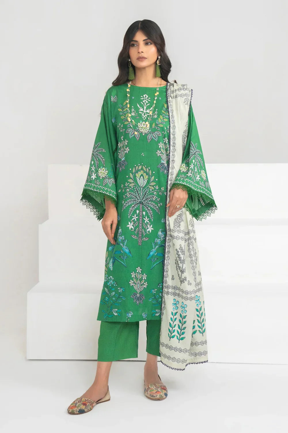 Ittehad | Printed Lawn 24 | IP3P04-3PS-GRN - Rang-e-Khaas