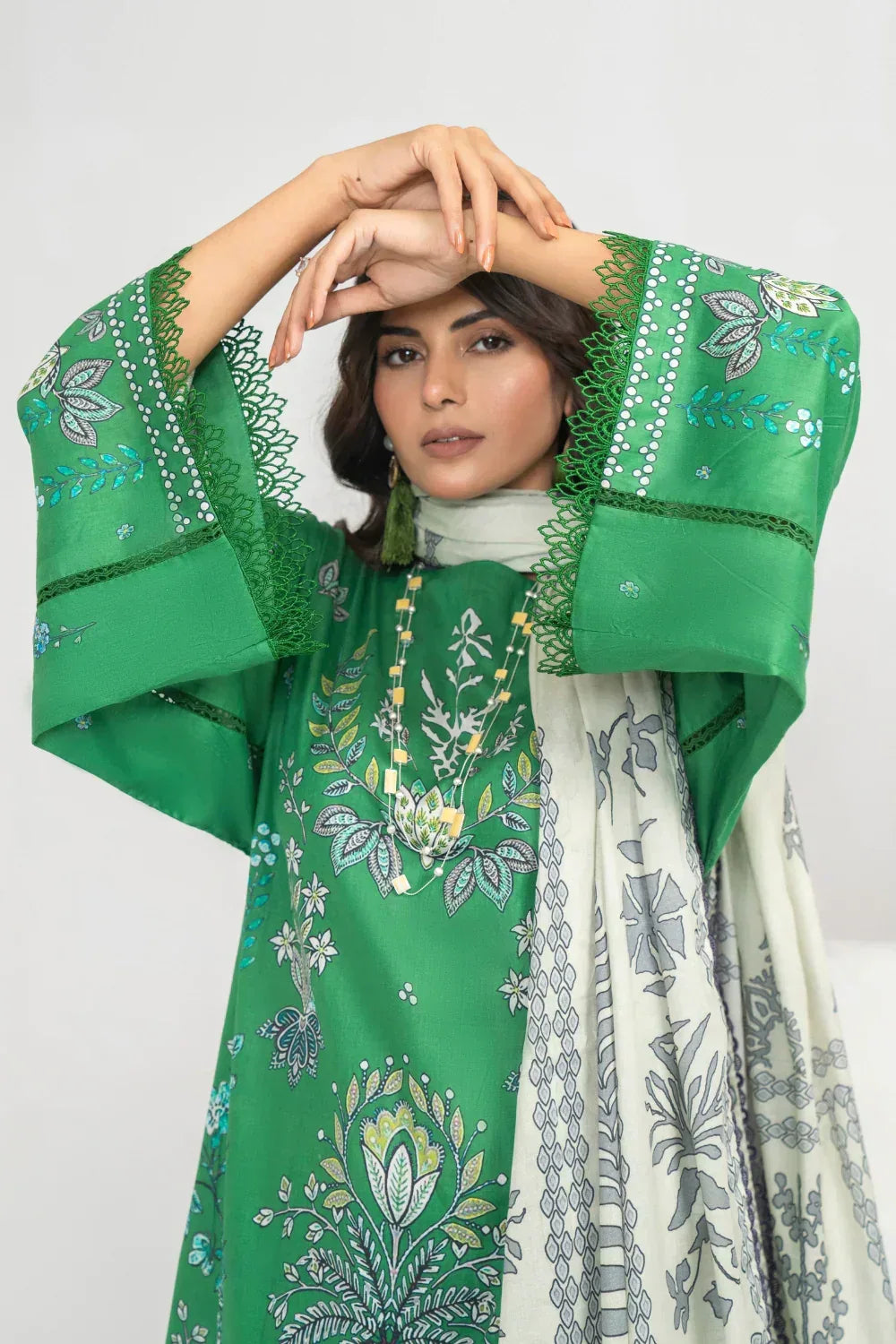 Ittehad | Printed Lawn 24 | IP3P04-3PS-GRN - Rang-e-Khaas