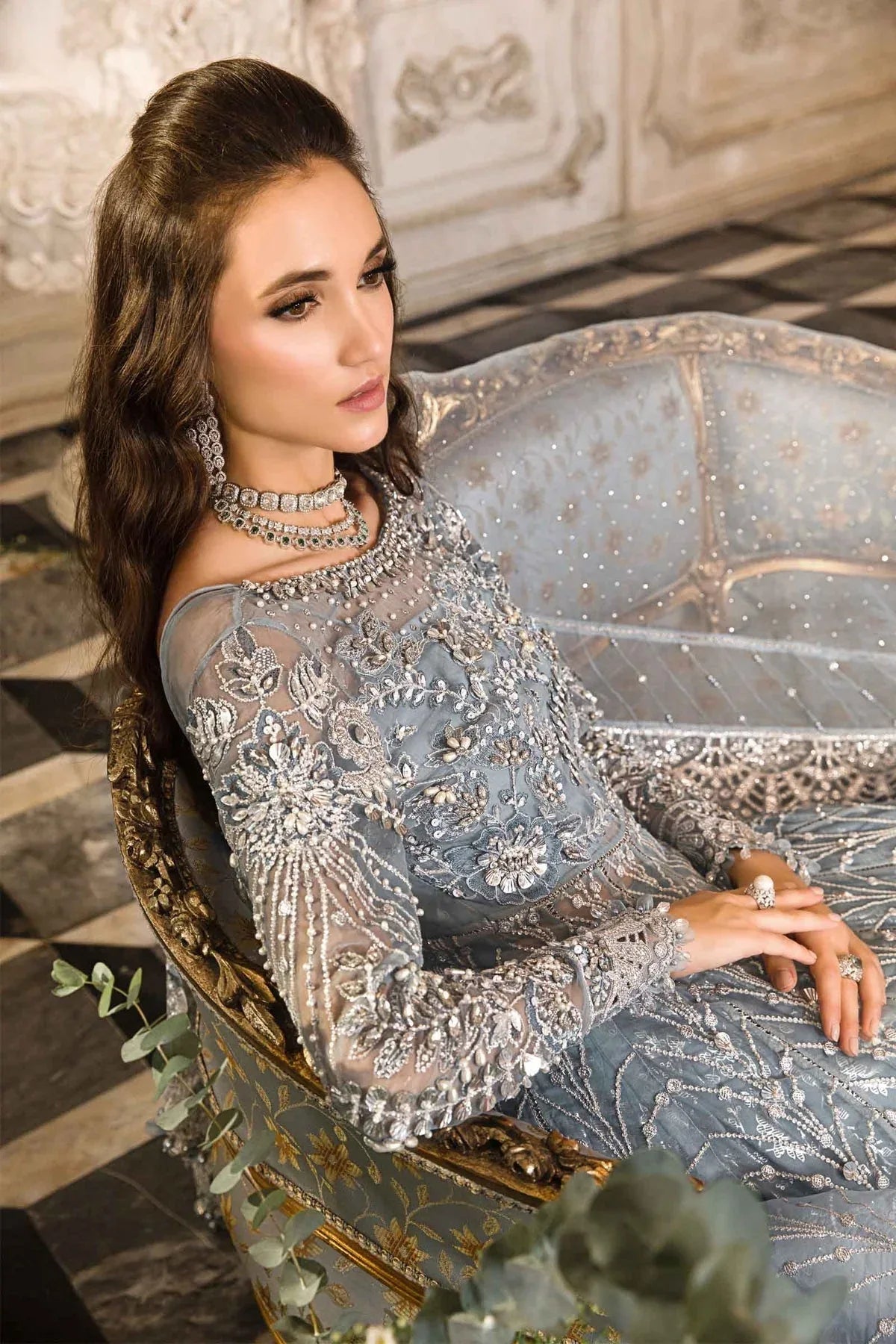 MARIA B-MBROIDERED | Ice Blue BD-2702 - Rang-e-Khaas