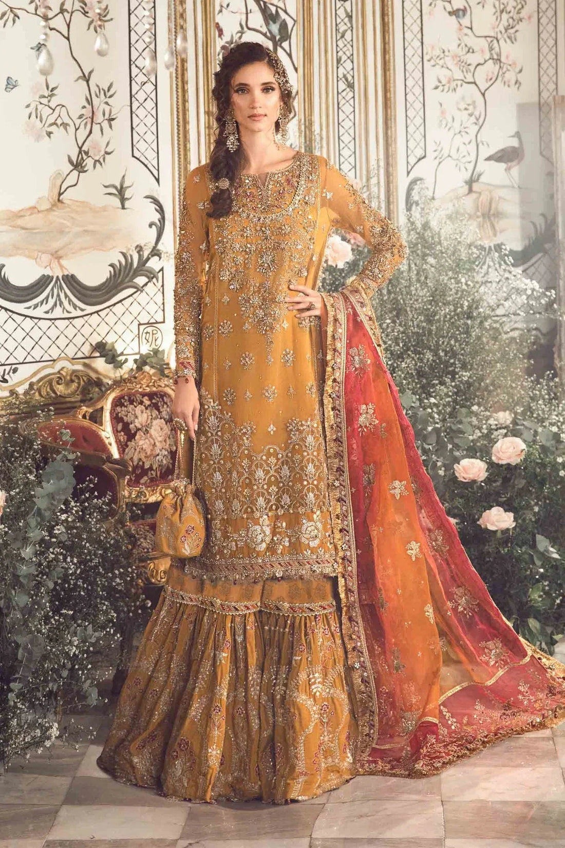 MARIA B-MBROIDERED | Mustard BD-2707 - Rang-e-Khaas