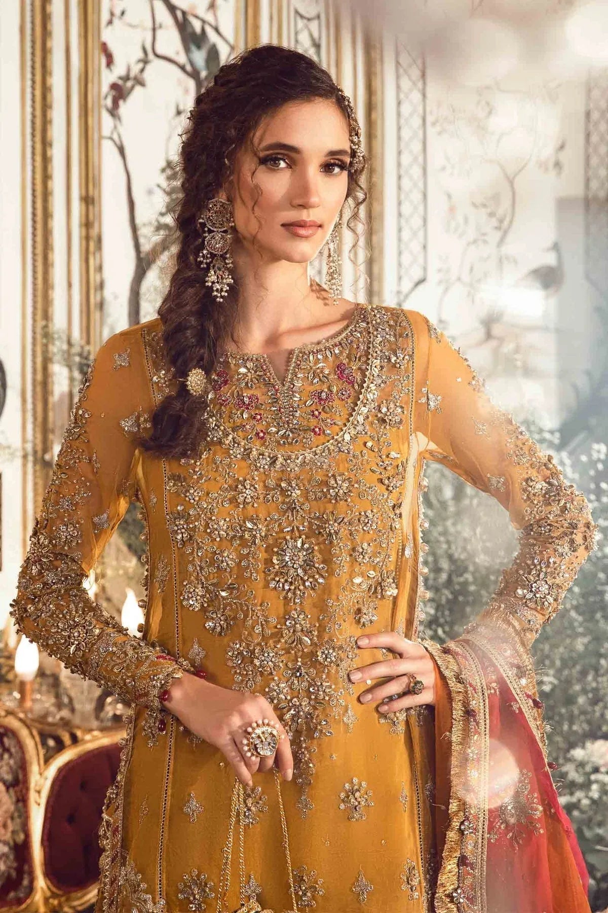 MARIA B-MBROIDERED | Mustard BD-2707 - Rang-e-Khaas