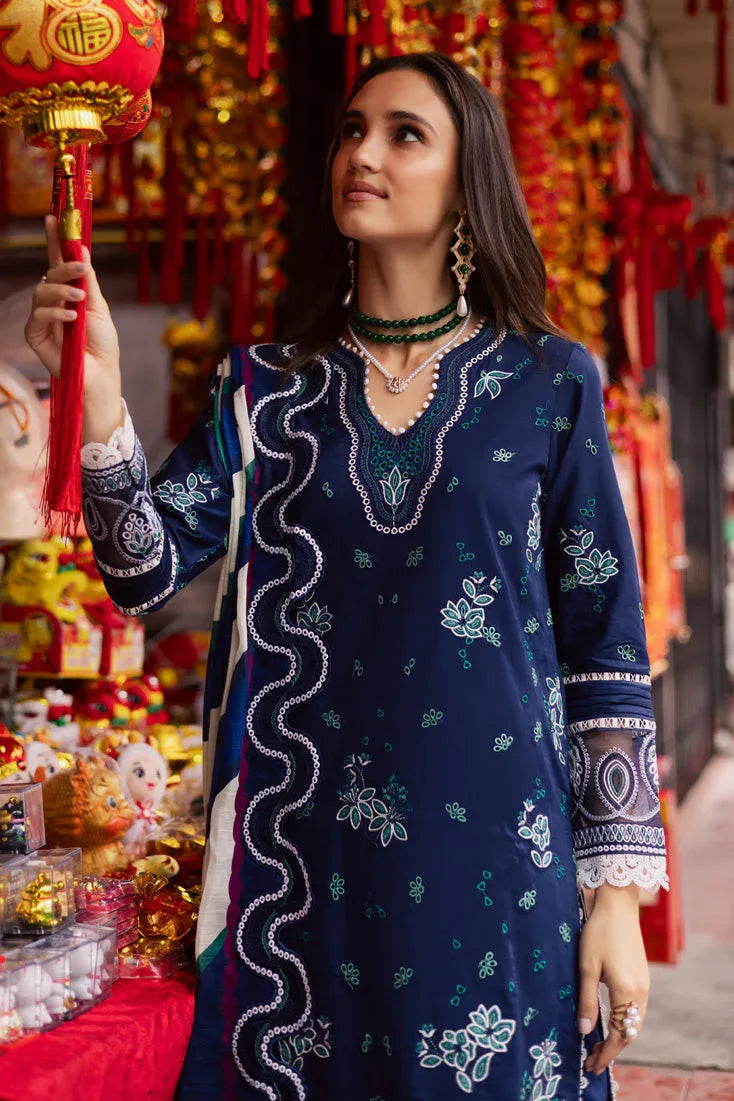 Marjjan | Carnation Lawn | MBL-17 A (NAVY BLUE) - Rang-e-Khaas