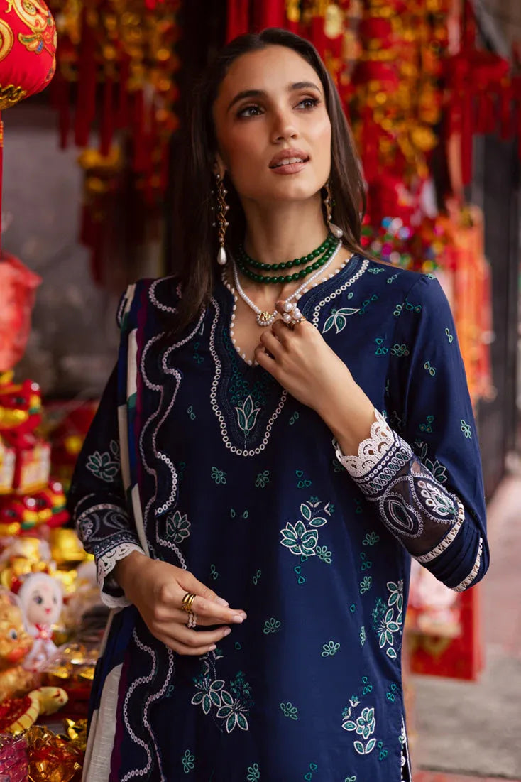 Marjjan | Carnation Lawn | MBL-17 A (NAVY BLUE) - Rang-e-Khaas