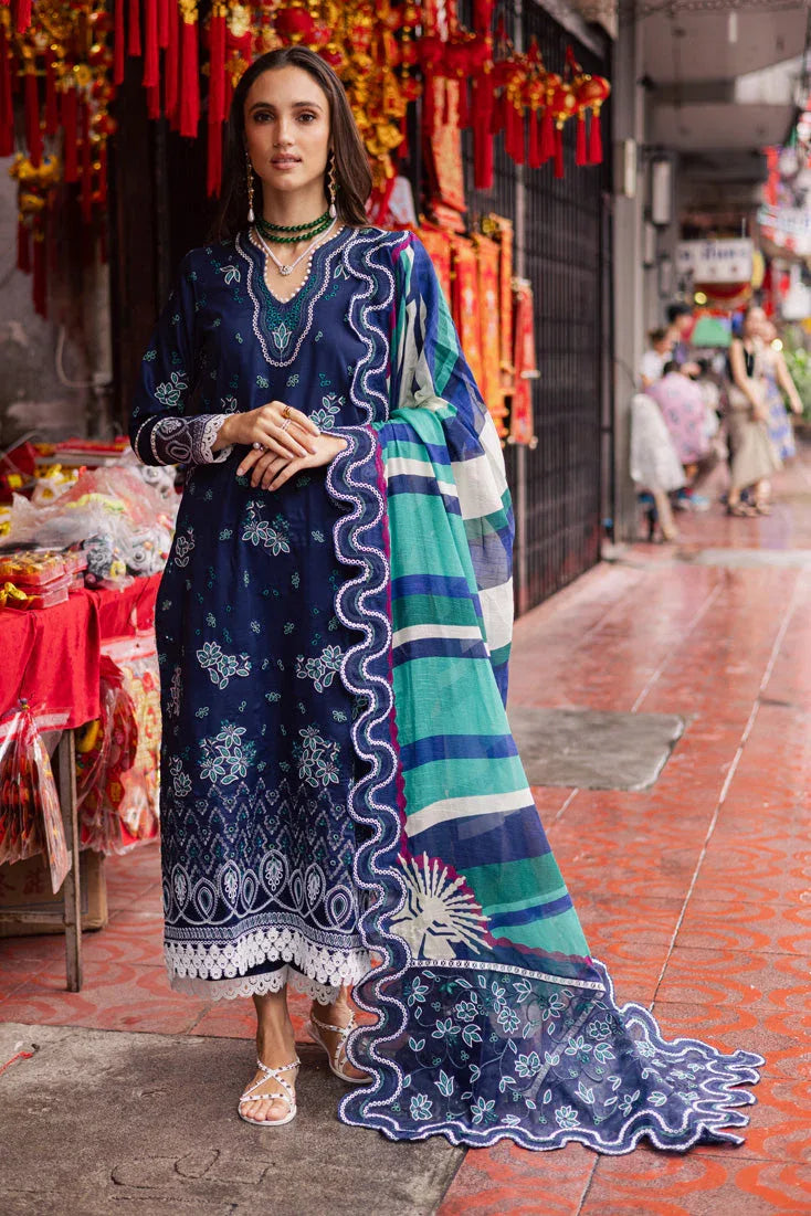 Marjjan | Carnation Lawn | MBL-17 A (NAVY BLUE) - Rang-e-Khaas