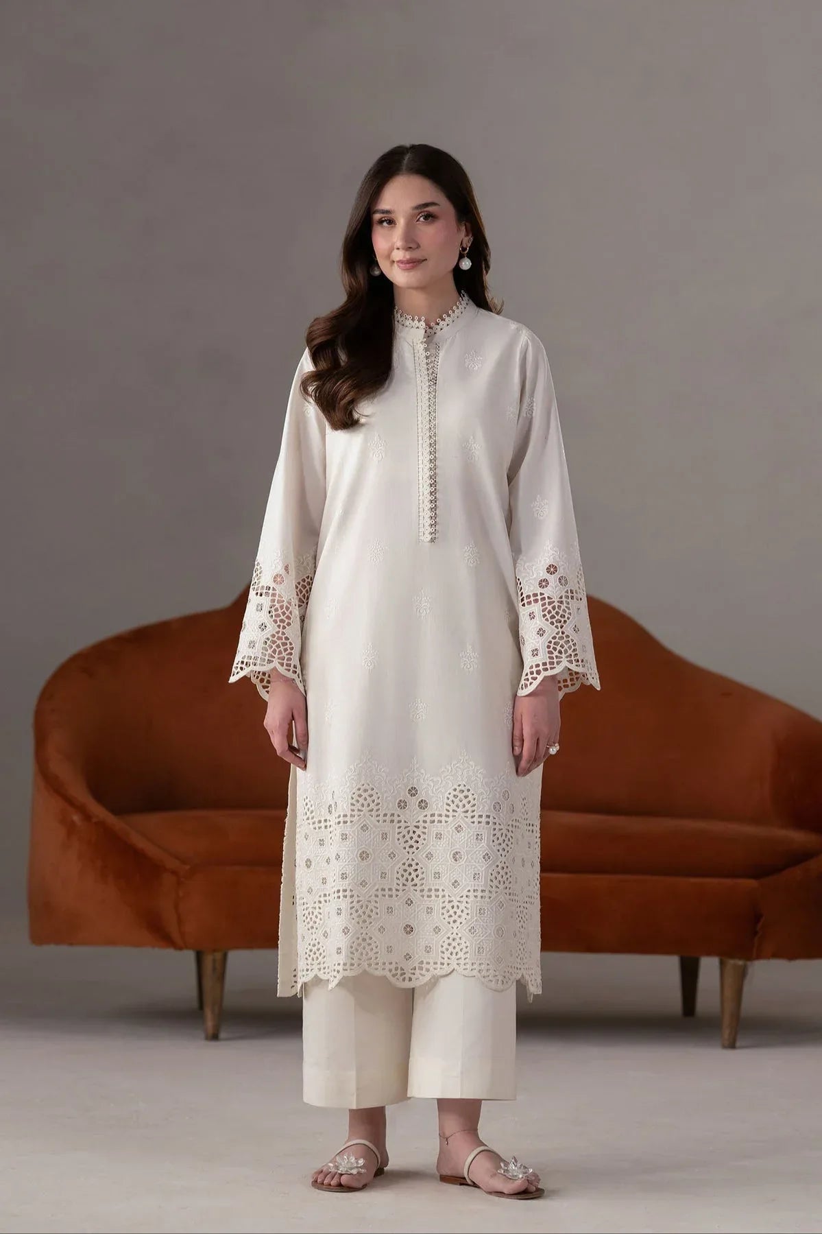 Akbar Aslam | Pret Lawn | Ecru - Rang-e-Khaas