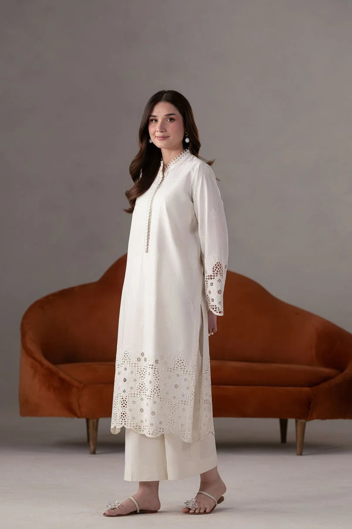Akbar Aslam | Pret Lawn | Ecru - Rang-e-Khaas