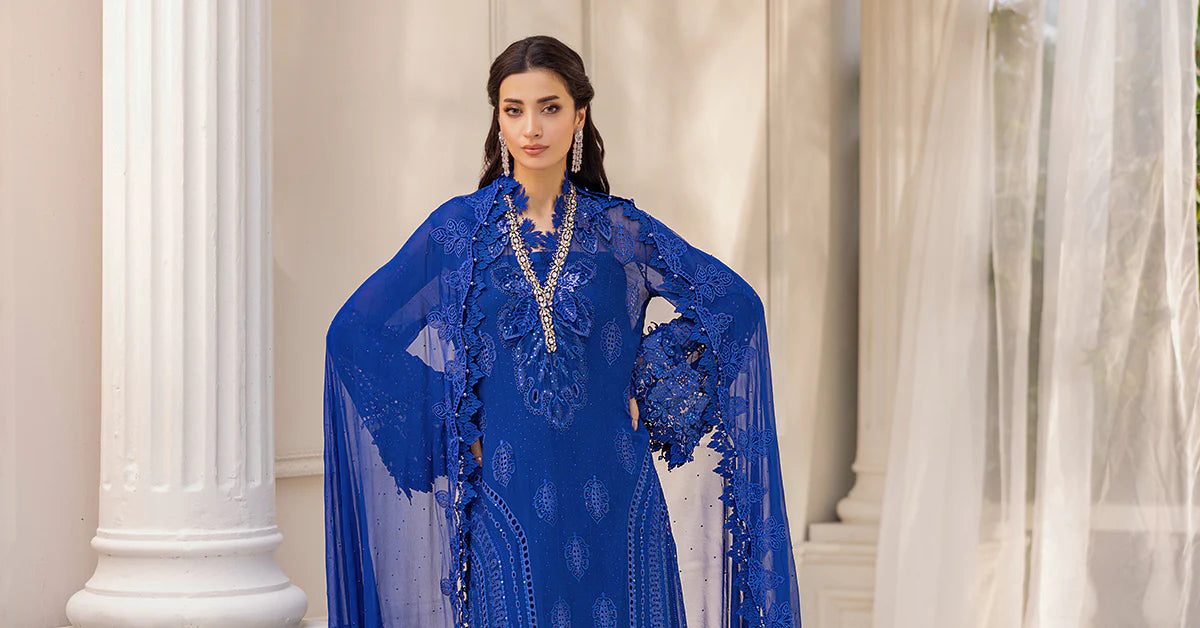 Maria B 3 Piece Embroidered Chiffon Suit | MPC-25-103 - Rang-e-Khaas
