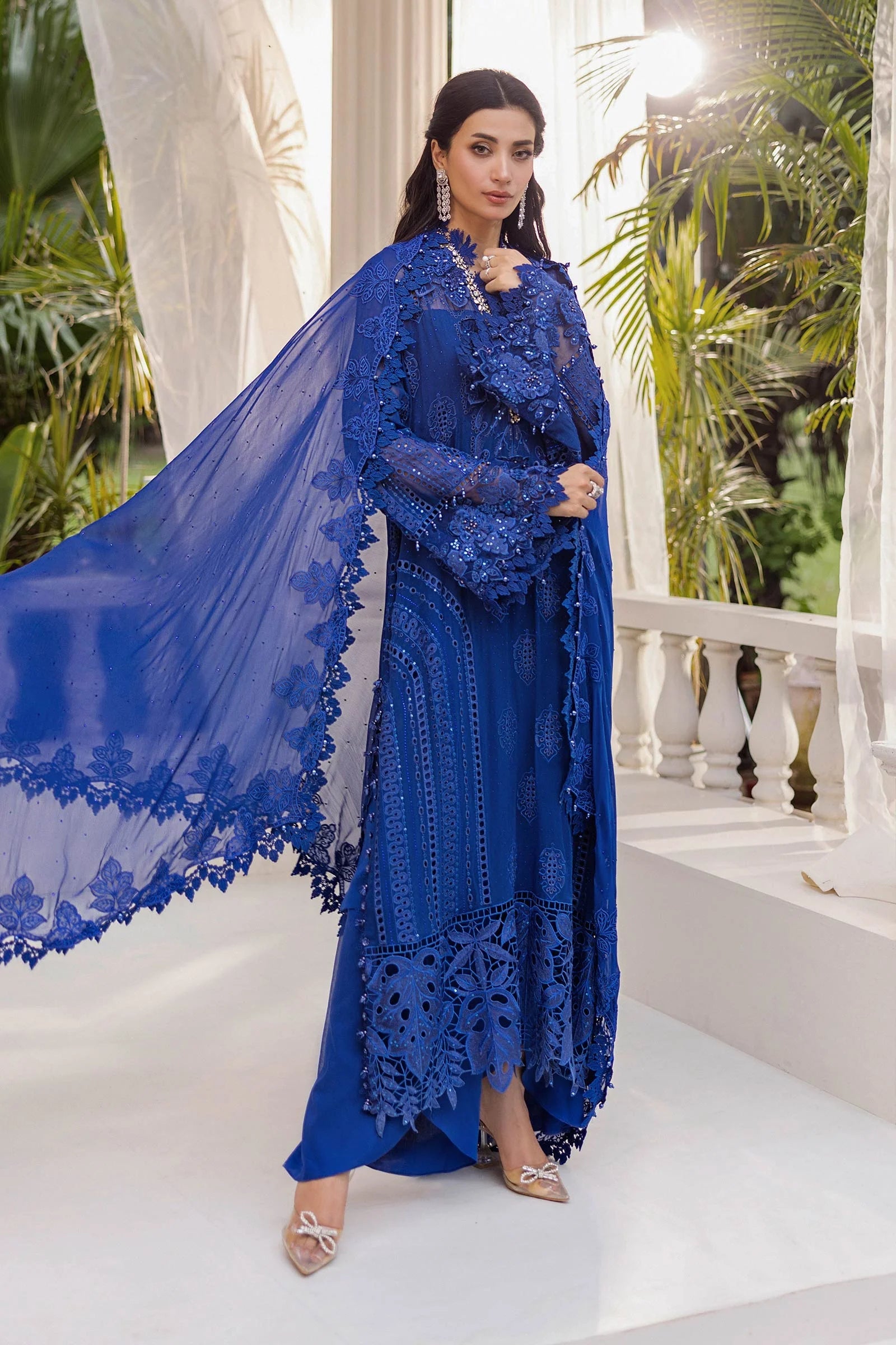 Maria B 3 Piece Embroidered Chiffon Suit | MPC-25-103 - Rang-e-Khaas