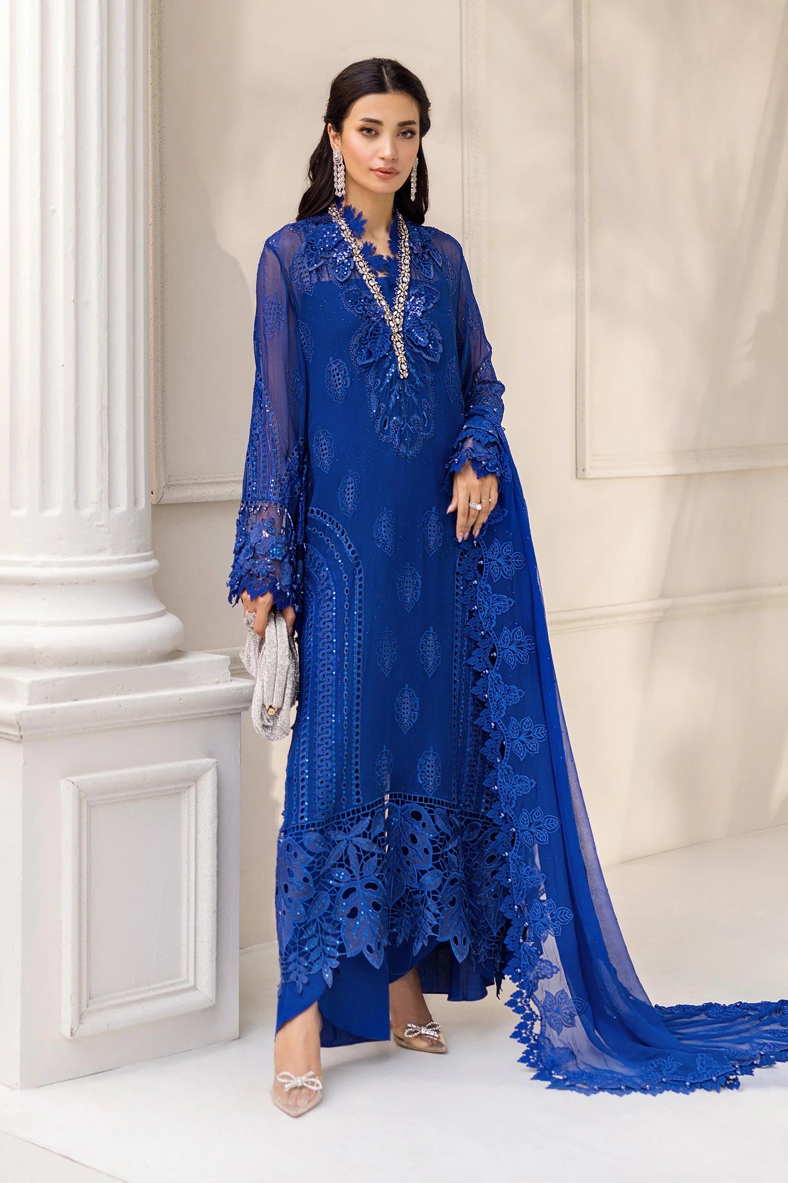 Maria B 3 Piece Embroidered Chiffon Suit | MPC-25-103 - Rang-e-Khaas