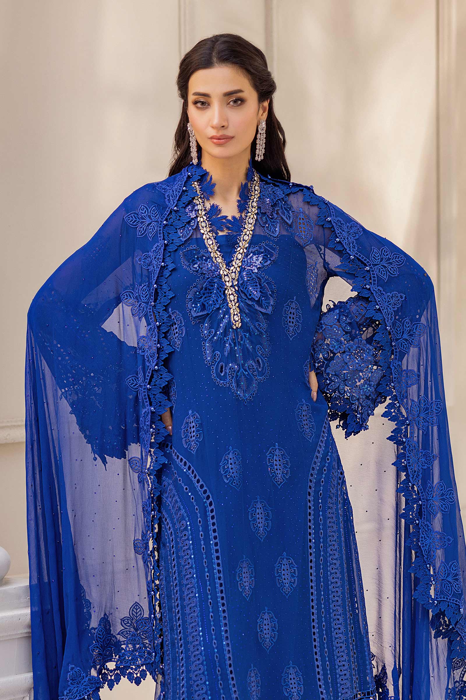 Maria B 3 Piece Embroidered Chiffon Suit | MPC-25-103 - Rang-e-Khaas