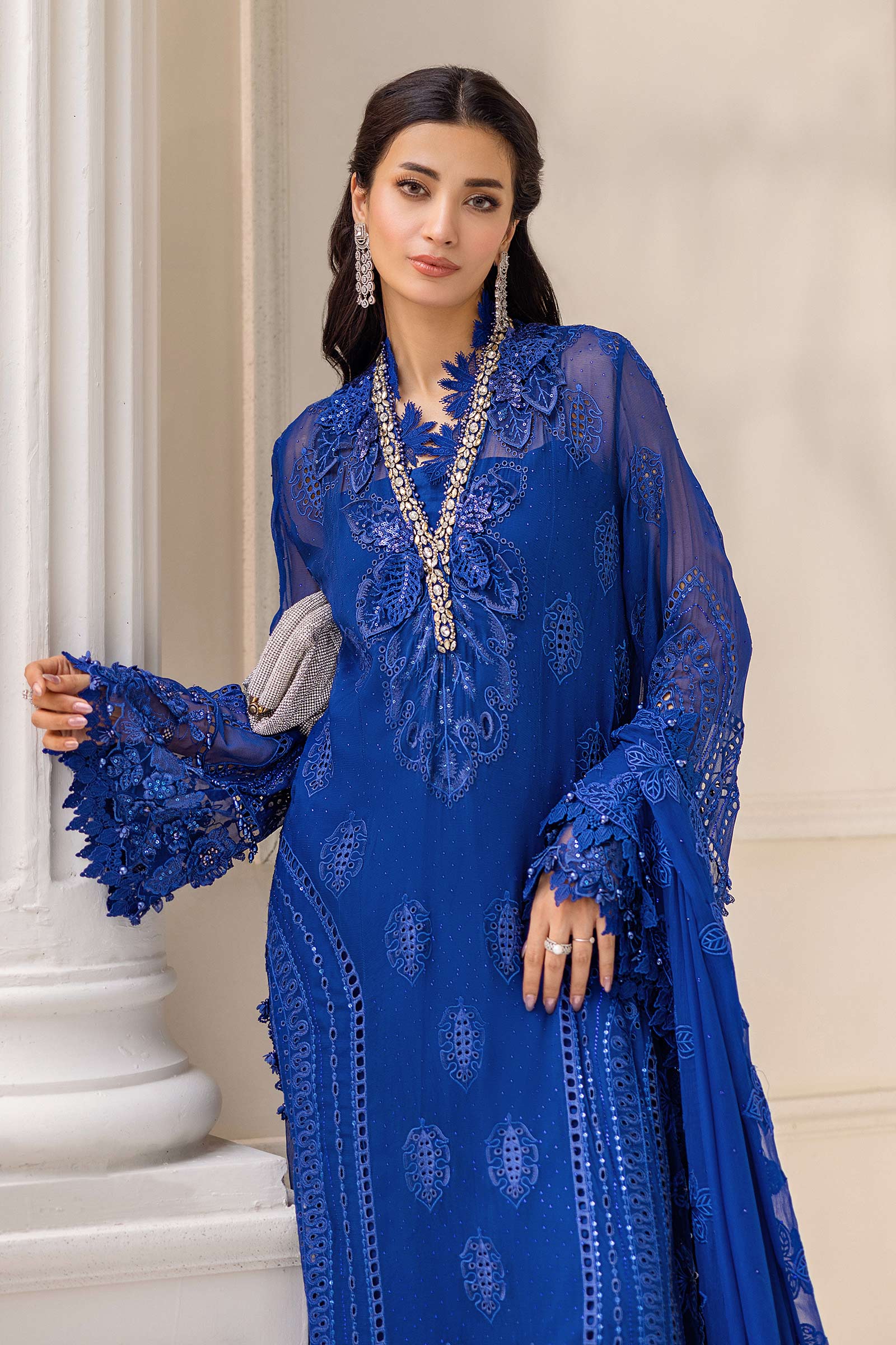 Maria B 3 Piece Embroidered Chiffon Suit | MPC-25-103 - Rang-e-Khaas