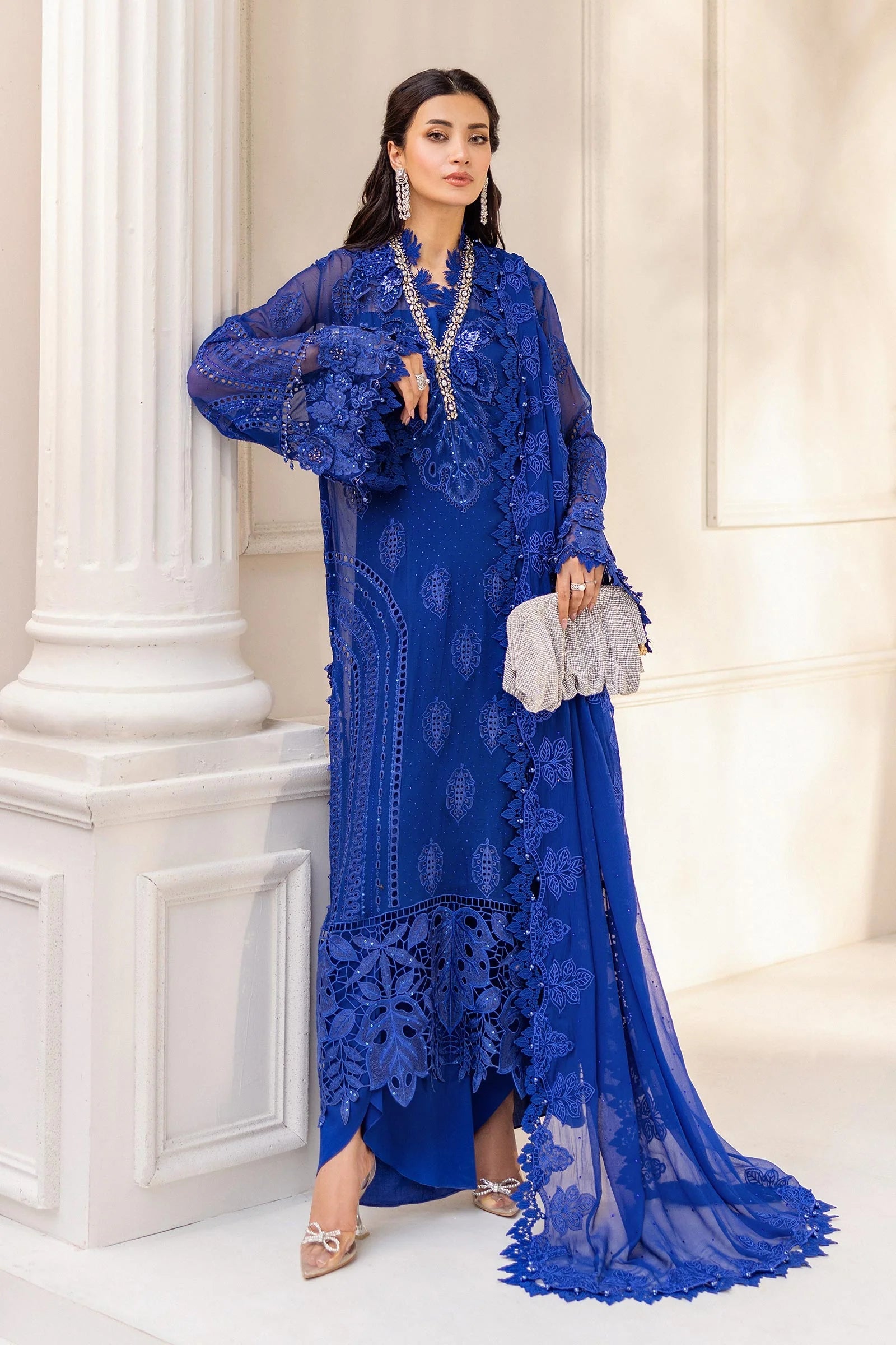 Maria B 3 Piece Embroidered Chiffon Suit | MPC-25-103 - Rang-e-Khaas