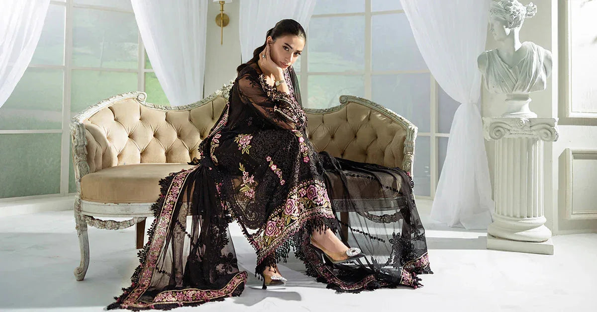 Maria B 3 Piece Embroidered Chiffon Suit | MPC-25-104 - Rang-e-Khaas