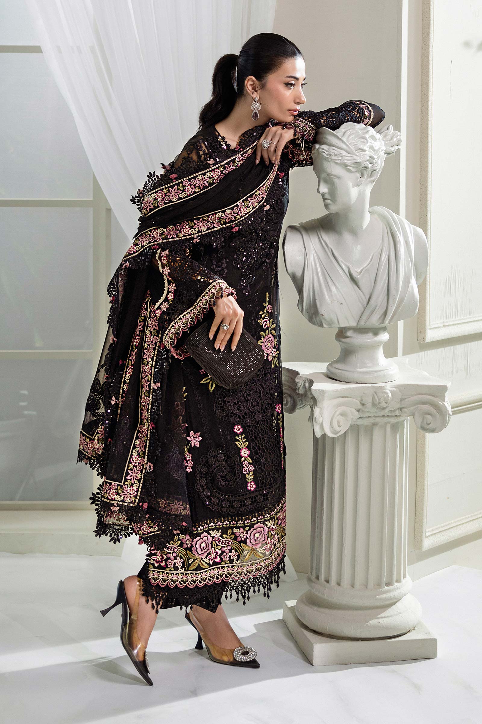 Maria B 3 Piece Embroidered Chiffon Suit | MPC-25-104 - Rang-e-Khaas