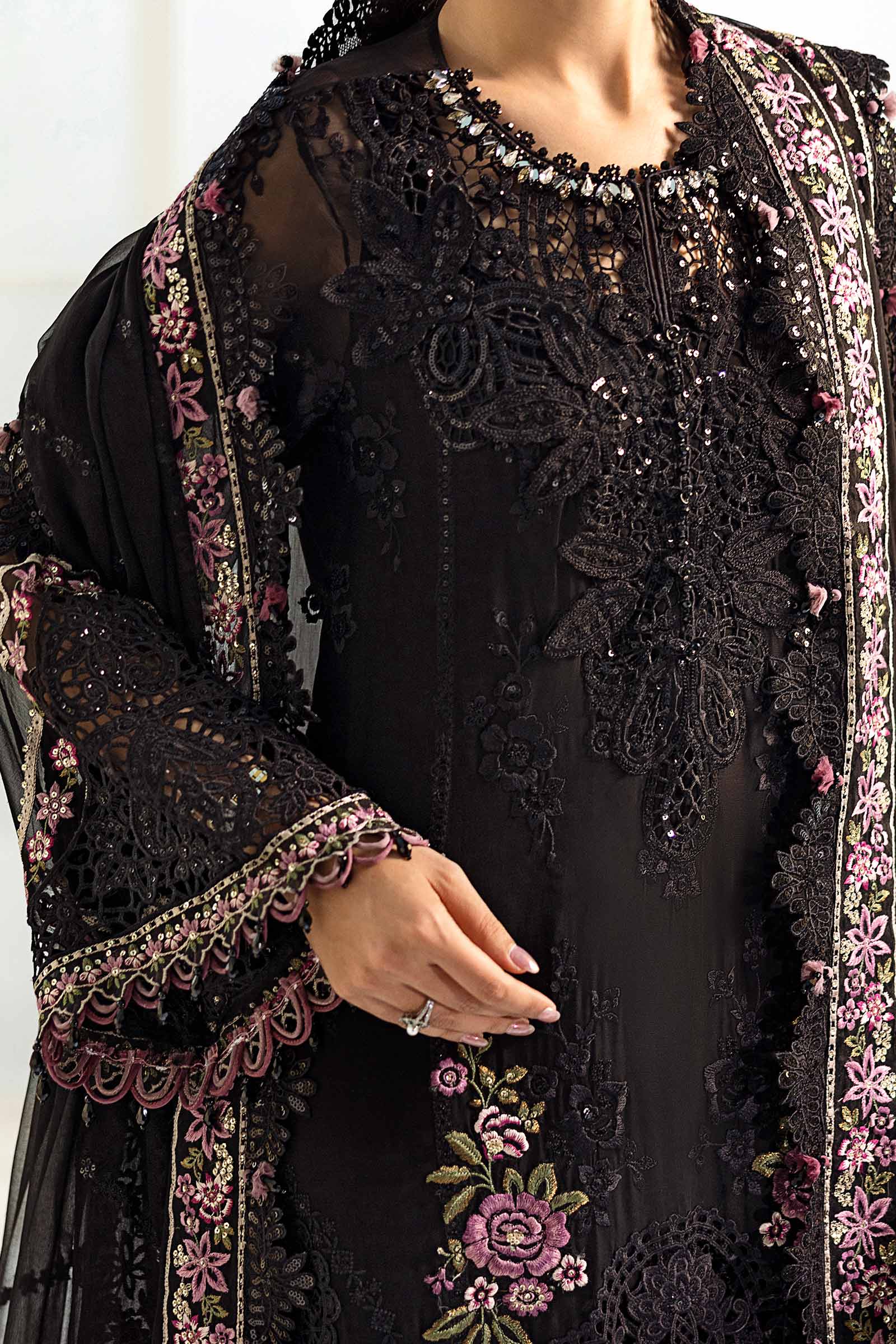Maria B 3 Piece Embroidered Chiffon Suit | MPC-25-104 - Rang-e-Khaas