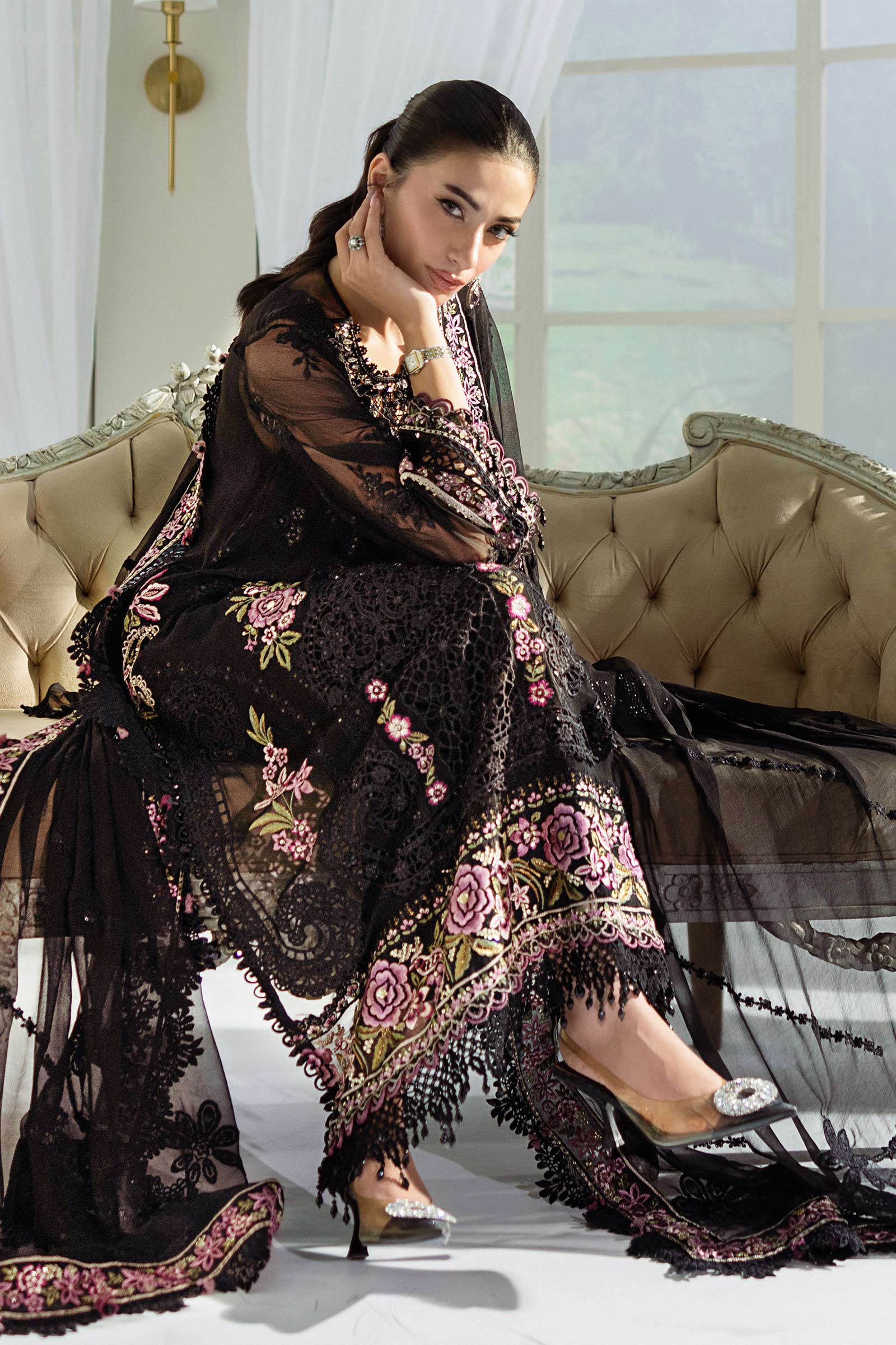 Maria B 3 Piece Embroidered Chiffon Suit | MPC-25-104 - Rang-e-Khaas