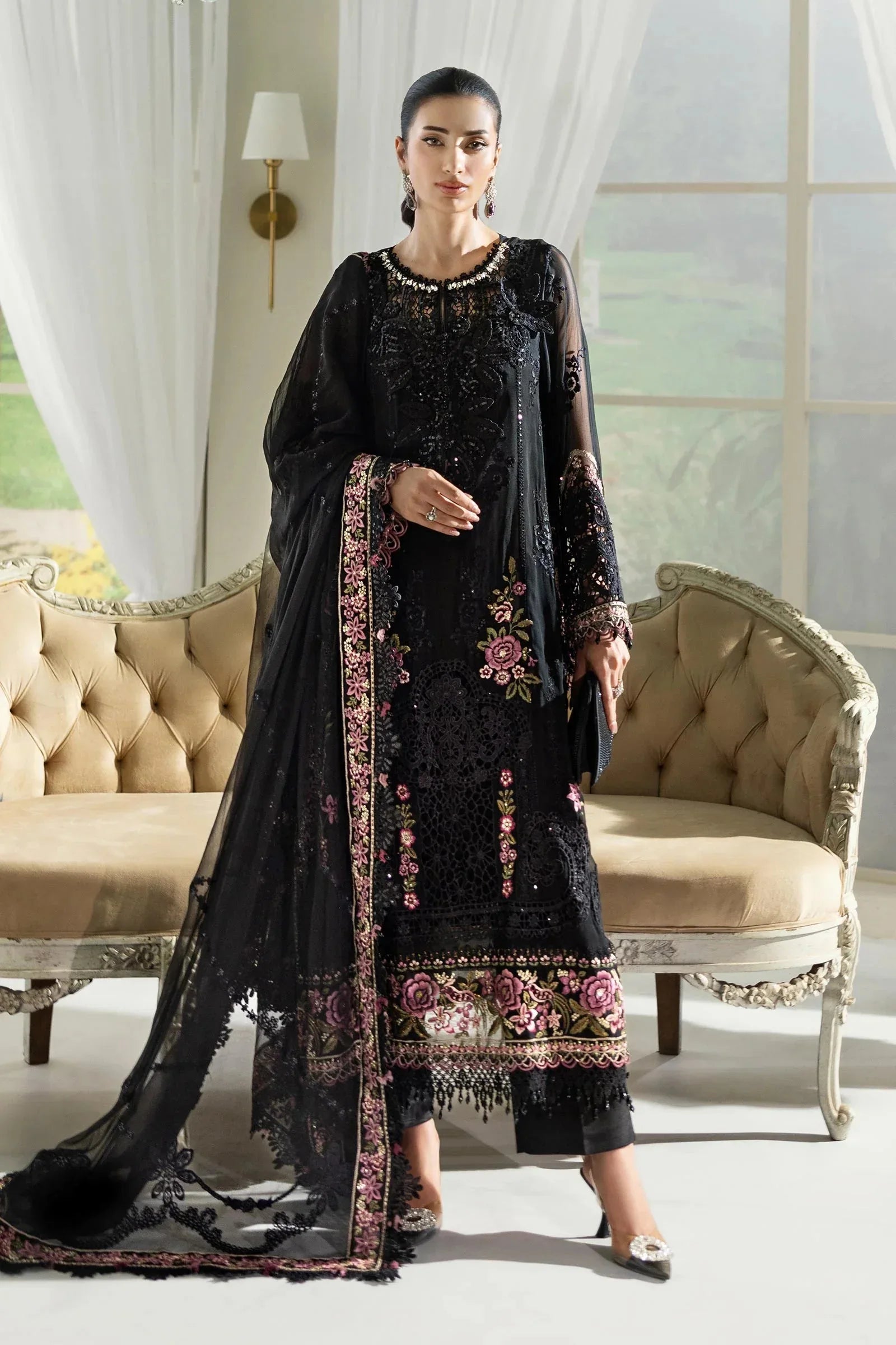 Maria B 3 Piece Embroidered Chiffon Suit | MPC-25-104 - Rang-e-Khaas