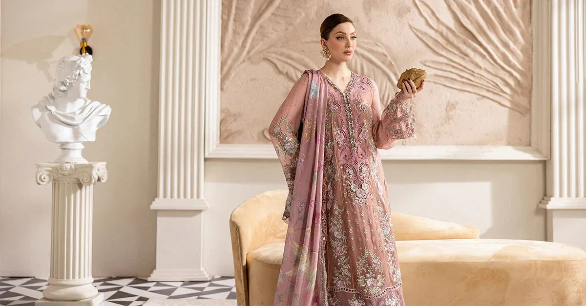 Maria B 3 Piece Embroidered Chiffon Suit | MPC-25-105 - Rang-e-Khaas