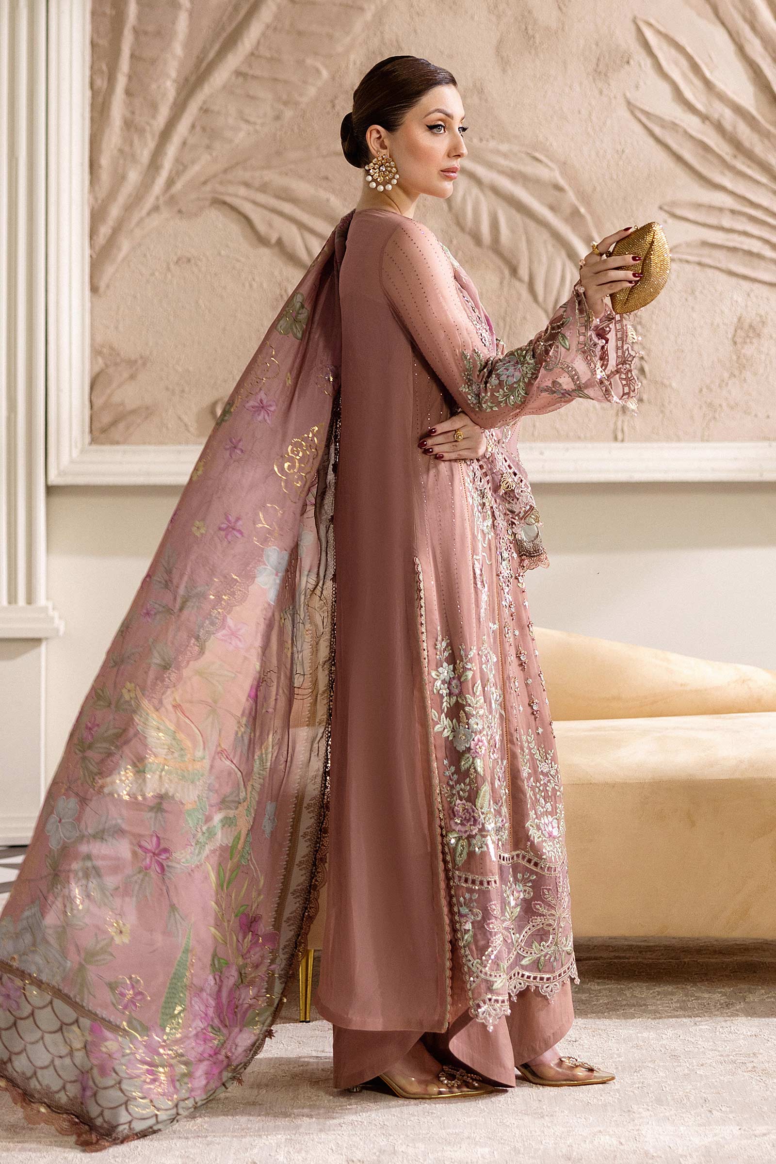 Maria B 3 Piece Embroidered Chiffon Suit | MPC-25-105 - Rang-e-Khaas