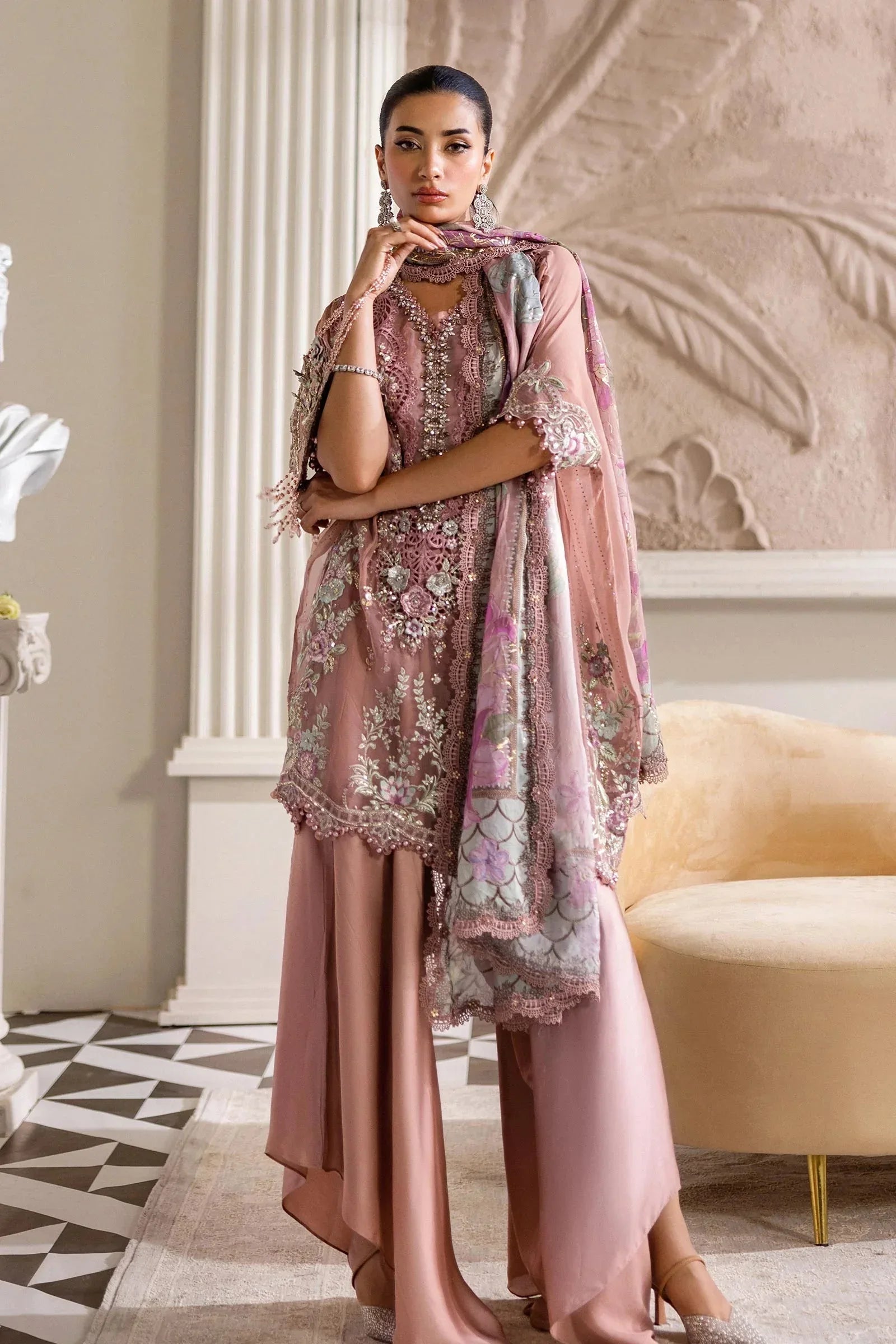 Maria B 3 Piece Embroidered Chiffon Suit | MPC-25-105 - Rang-e-Khaas