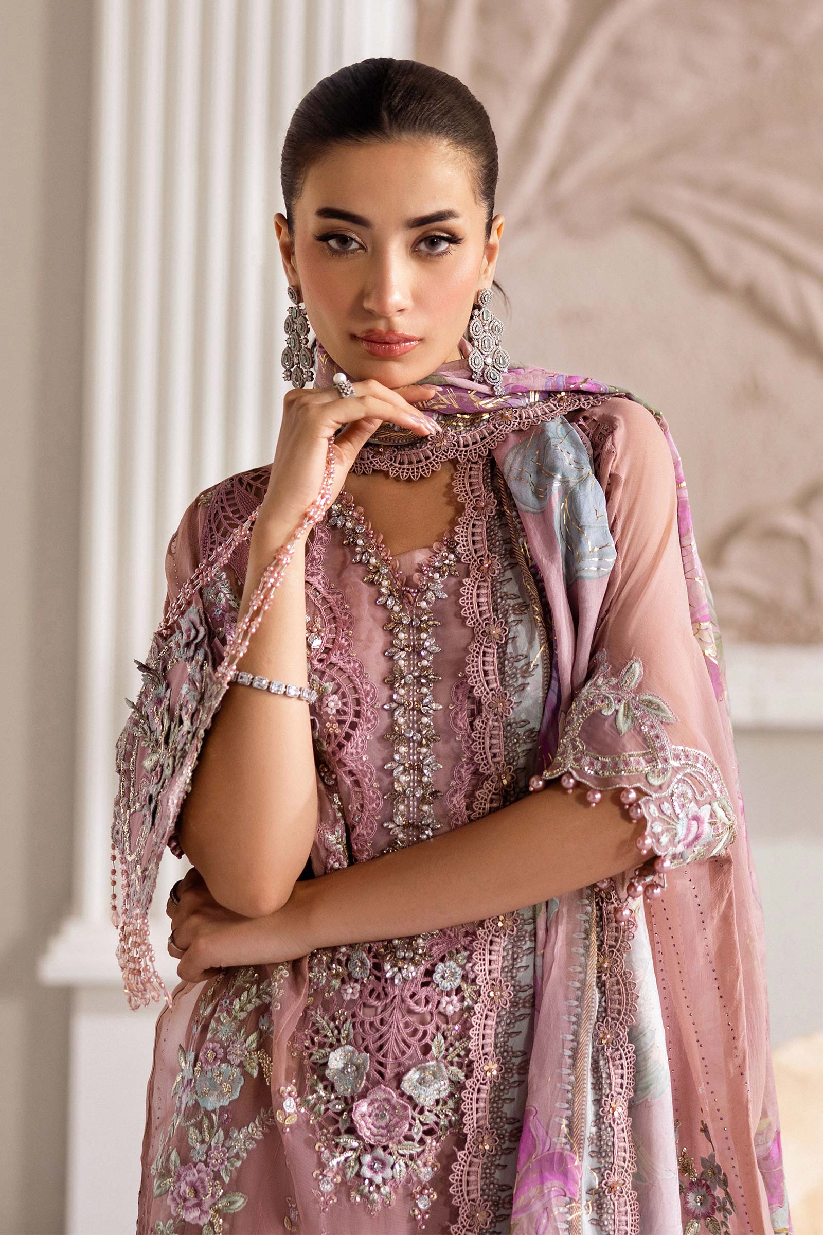 Maria B 3 Piece Embroidered Chiffon Suit | MPC-25-105 - Rang-e-Khaas