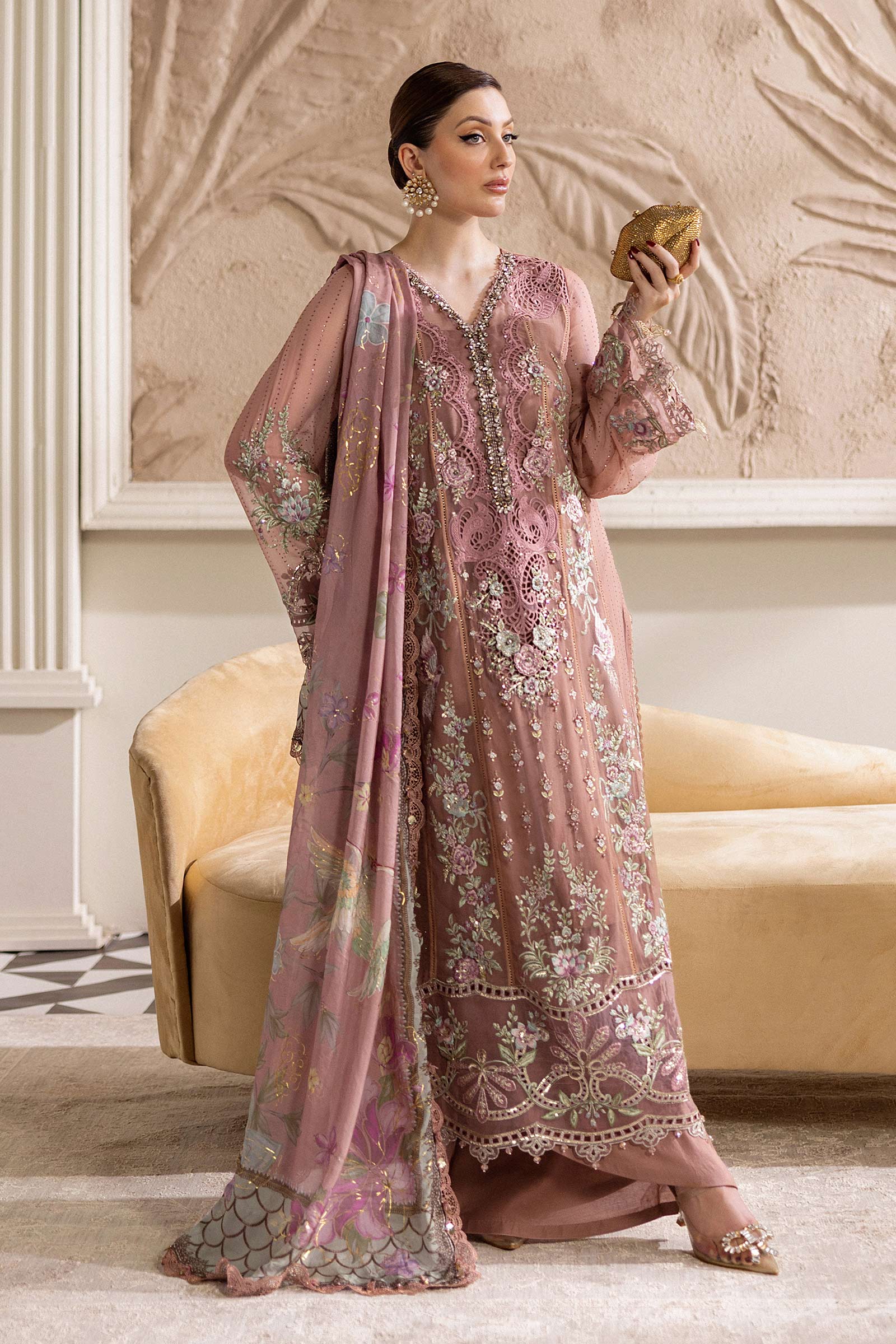 Maria B 3 Piece Embroidered Chiffon Suit | MPC-25-105 - Rang-e-Khaas