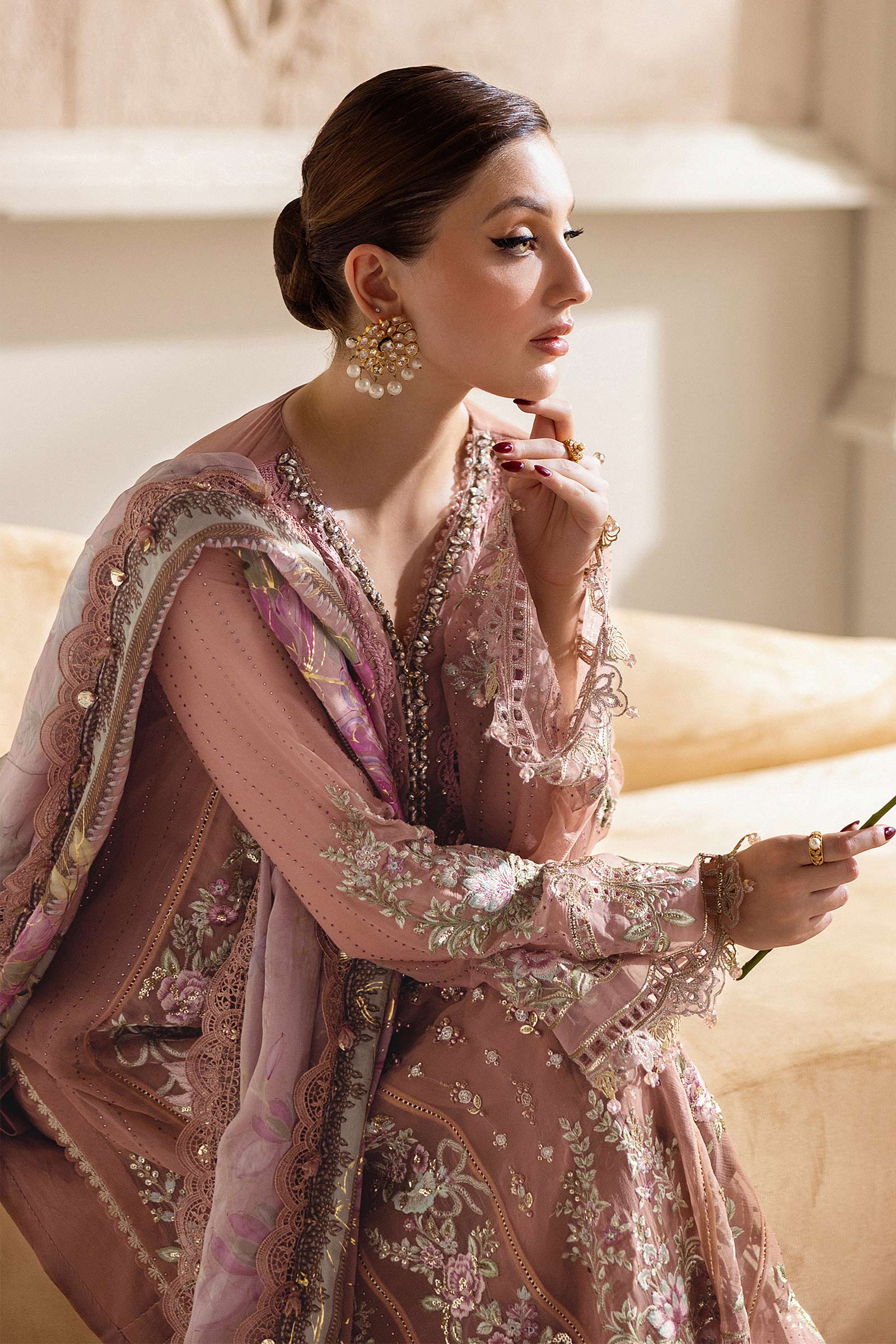 Maria B 3 Piece Embroidered Chiffon Suit | MPC-25-105 - Rang-e-Khaas