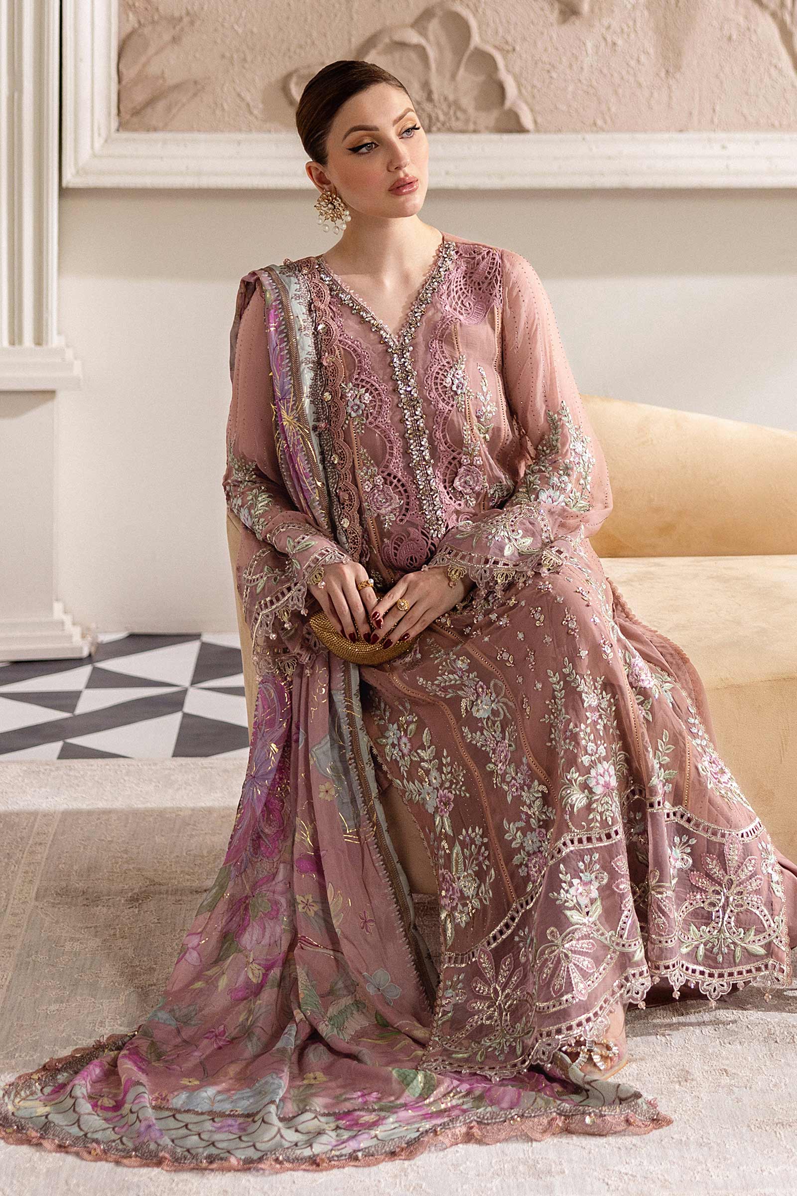 Maria B 3 Piece Embroidered Chiffon Suit | MPC-25-105 - Rang-e-Khaas